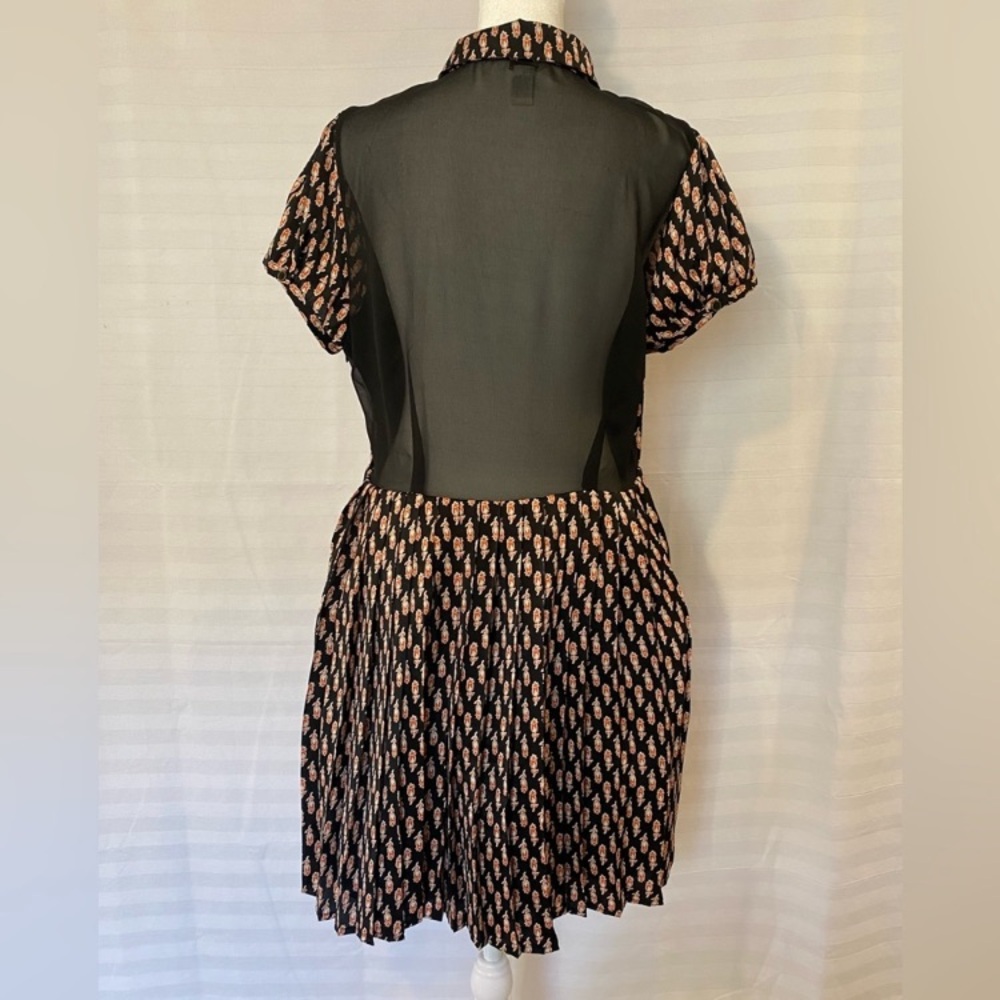 Women's Whimsygoth Dark Romantic Sheer Back Pleated Dress LG Dark Forest Fairy - Picture 3 of 13